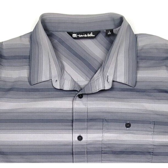 Travis Mathew Other - Travis Mathew Men's Gray Black Striped Golf Shirt Sz L - Performance Button-Up